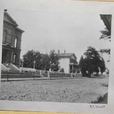 Looking Northwest at 8th and Main Street toward the Courthouse and the Mary Charman House - 1885 - Oregon City, Oregon