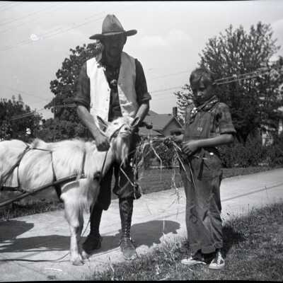 Oregon City Territorial Days - 1935 - Man, Boy and Goat with Cart