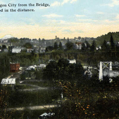 Oregon City 1890s - Showing Suspension Bridge to Mt. Hood.