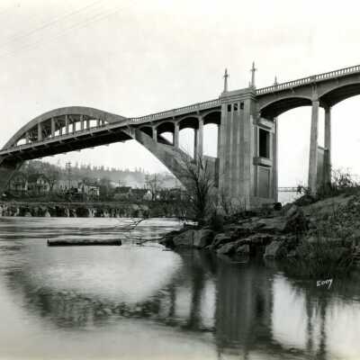 Arch Bridge at Oregon City-West Linn over Willamette River in 1923
