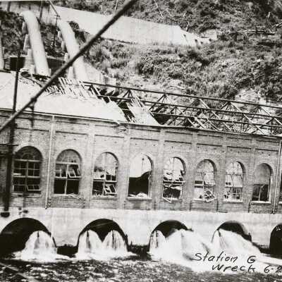 Cazadero Dam Station "G" Exterior After Explosion - 1908