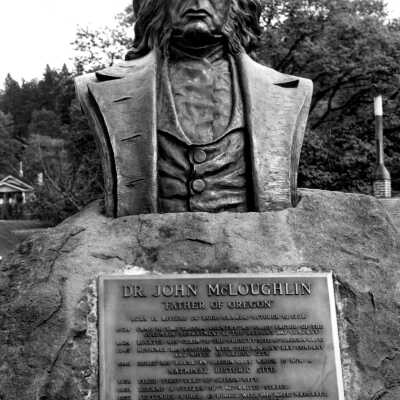 McLoughlin Statue on Pacific Highway at Willamette Falls overlook.: Copyright: Clackamas County Historical Society; Origsize: 3x5; Origformat: Print-Photographic