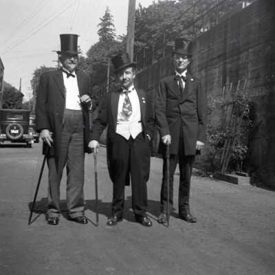 Oregon City Territorial Days 1935 - Three Men in Formal Wear, Top Hats and Canes