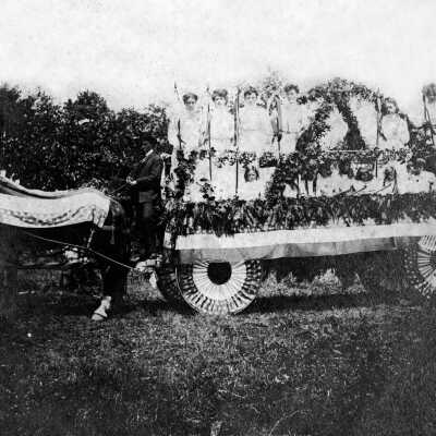 Milwaukie, Oregon - Fourth of July, 1907 - Horse and Wagon with Riders and Flags
