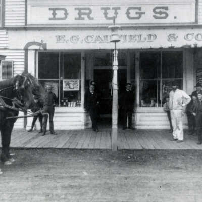 Caufield Drugstore in Oregon City.: Copyright: None; Origsize: 4" x  6"; Origformat: Print-Photographic