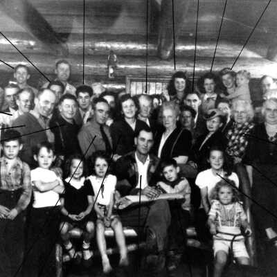 Family groups and children, Log Lodge, Rhododendron, OR, 1948.