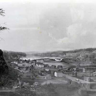 John Mix Stanley's Painting of Oregon City in 1848.: Copyright: None; Origsize: 8" x 10"; Origformat: Print-Photographic
