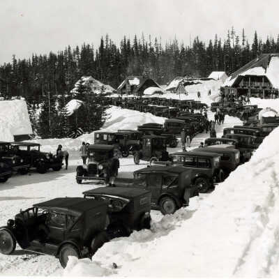 Government Camp Parking Lot & Buildings: Copyright: None; Origsize: 8" x 10"; Origformat: Print-Photographic