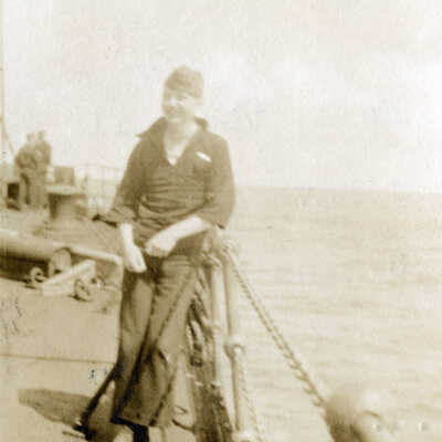 Joe Miller on Ship.: Copyright: None; Origsize: 3" x 5"; Origformat: Print-Photographic
