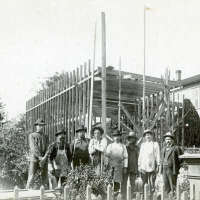 Construction of Building on Main Street, Oregon City, 1880.: Origsize: 3" x 4"; Origformat: Print-Photographic