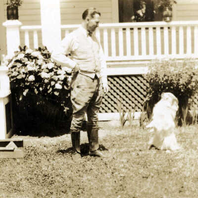 Joe Miller with Roddy the dog.: Copyright: None; Origsize: 3" x 5"; Origformat: Print-Photographic