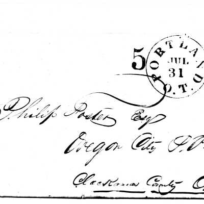 Envelope addressed to Philip Foster from Portland, O. T. to Oregon City.