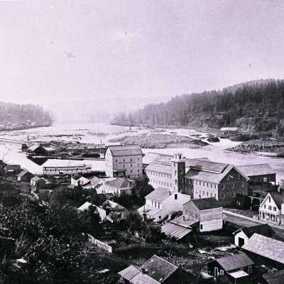 Lower Main Street Oregon City from the Bluff, 1867