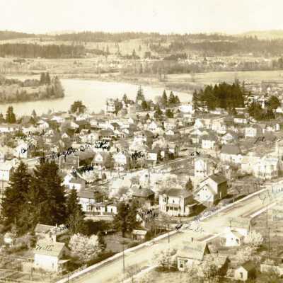 Oregon City from Falls View. Some Homes labeled with Family Names.: Copyright: None; Origsize: 6" x 8"; Origformat: Print-Photographic