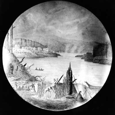 Oregon City 1857 - from Green Point - Drawing by E. DeGirardin