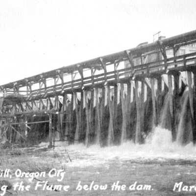 Hawley Paper Mill, Pulpwood Flume, 1933.: Copyright: Clackamas County Historical Society; Origsize: 2x3; Origformat: Print-Photographic