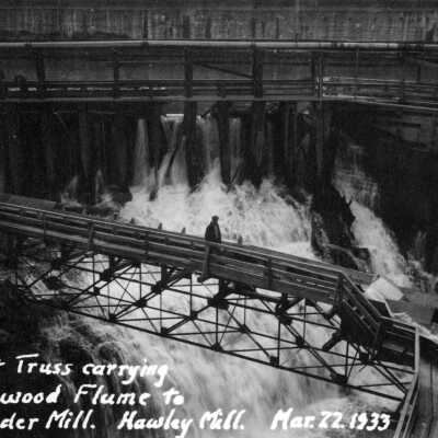 Hawley Paper Mill, Pulpwood Flume, 1933.: Copyright: Clackamas County Historical Society; Origsize: 2x3; Origformat: Print-Photographic