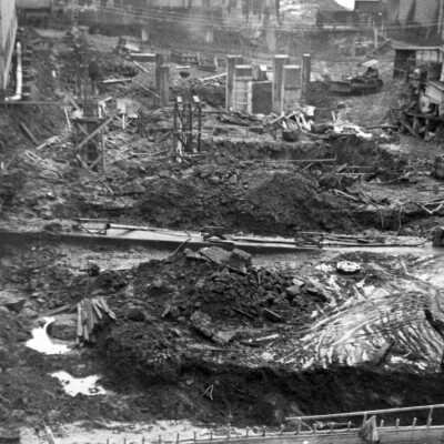Crown-Zellerbach mill construction, West Linn, 1945.: Copyright: Clackamas County Historical Society; Origsize: 3x5; Origformat: Print-Photographic