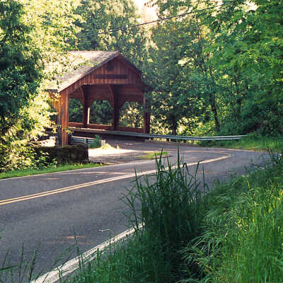 Cedar Crossing Covered Bridge, #1, crossing Johnson Creek. 1987