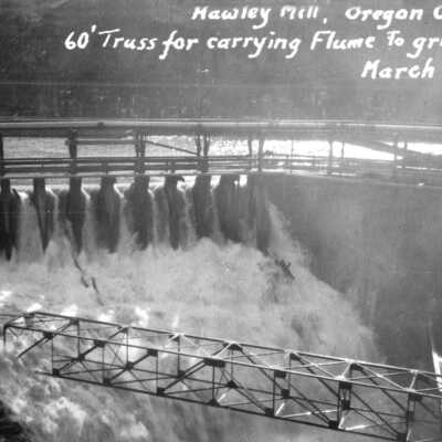 Hawley Paper Mill, Pulpwood Flume, 1933.: Copyright: Clackamas County Historical Society; Origsize: 2x3; Origformat: Print-Photographic