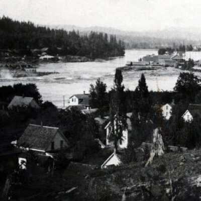 Looking Downriver from Canemah Bluff toward Oregon City. 1885.: Copyright: None; Origsize: 3" x 9"; Origformat: Print-Photographic