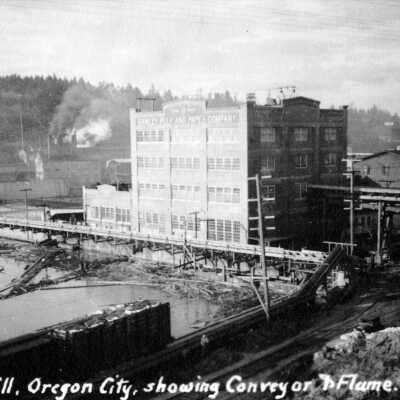 Hawley Paper Mill, Pulpwood Flume, 1933.: Copyright: Clackamas County Historical Society; Origsize: 2x3; Origformat: Print-Photographic
