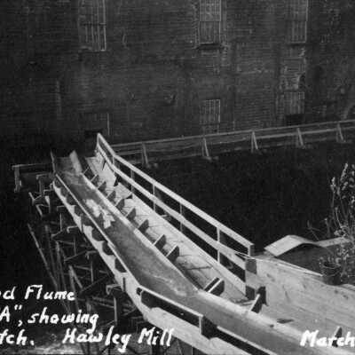 Hawley Paper Mill, Pulpwood Flume, 1933.: Copyright: Clackamas County Historical Society; Origsize: 2x3; Origformat: Print-Photographic