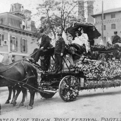 Portland Rose Festival Parade Fire Wagon with Horses Early 1900's