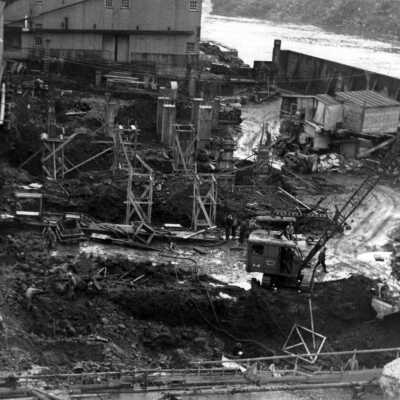 Crown-Zellerbach mill construction, West Linn, 1945.: Copyright: Clackamas County Historical Society; Origsize: 3x5; Origformat: Print-Photographic