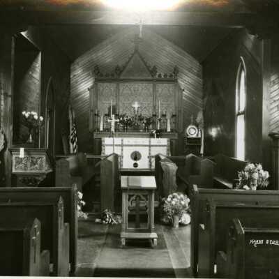 Interior St. Paul's Church before demolition in 1935: Copyright: Clackamas County Historical Society; Origformat: Print-Photographic