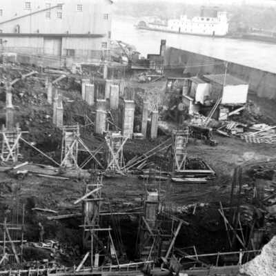 Crown-Zellerbach mill construction, West Linn, 1945.: Copyright: Clackamas County Historical Society; Origsize: 3x5; Origformat: Print-Photographic
