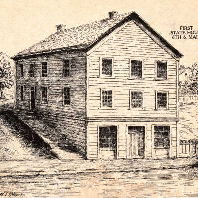 Copy of a drawing by M. I. Roberts of the First State House - Oregon City, Oregon