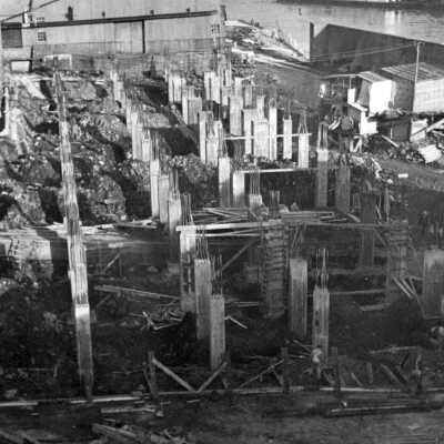 Crown-Zellerbach mill construction, West Linn, 1945.: Copyright: Clackamas County Historical Society; Origsize: 3x5; Origformat: Print-Photographic