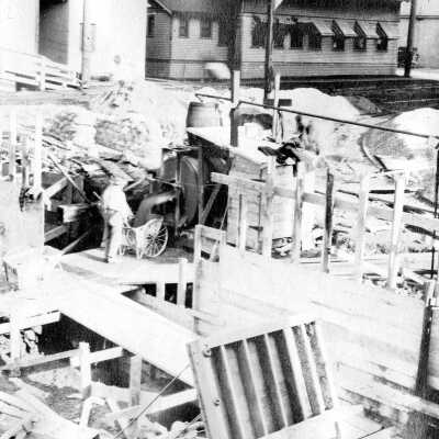 Oregon City Woolen Mill construction, 1917: Copyright: Clackamas County Historical Society; Origsize: 3x5; Origformat: Print-Photographic