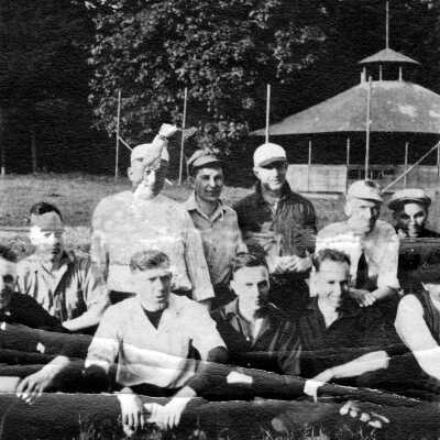 Chautauqua Park ca. 1925 - 10 Men Sitting on Lawn.