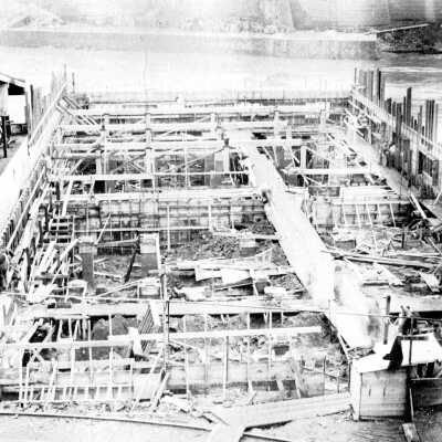 Oregon City Woolen Mill construction, 1917: Copyright: Clackamas County Historical Society; Origsize: 3x5; Origformat: Print-Photographic