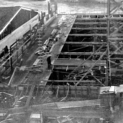 Oregon City Woolen Mill construction, 1917: Copyright: Clackamas County Historical Society; Origsize: 3x5; Origformat: Print-Photographic