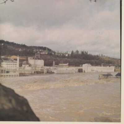 1964 Flood - Willamette River Falls - Oregon City Oregon - Looking toward West Linn Oregon Paper Mills