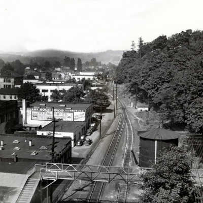 Oregon City looking East from the Old Elevator Bridge. 1948.: Copyright: None; Origsize: 8" x 10"; Origformat: Print-Photographic