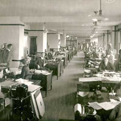 Office Interior with Workers: Copyright: None; Origsize: 5"x7"; Origformat: Print-Photographic