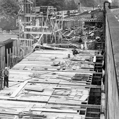Crown-Zellerbach mill construction, West Linn, 1945.: Copyright: Clackamas County Historical Society; Origsize: 3x5; Origformat: Print-Photographic