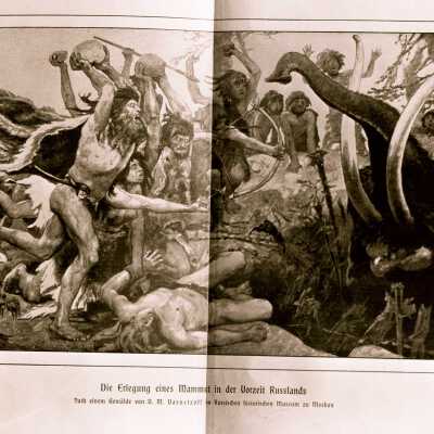 Photograph of man and animals from a book for Mr. Bush