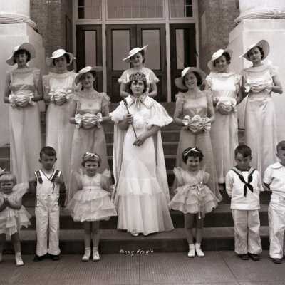 Group of women/children - one wearing crown - No names or date