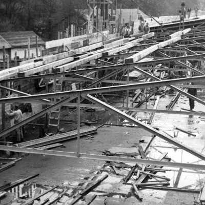 Crown-Zellerbach mill construction, West Linn, 1945.: Copyright: Clackamas County Historical Society; Origsize: 3x5; Origformat: Print-Photographic