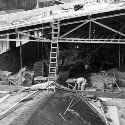 Crown-Zellerbach mill construction, West Linn, 1945.: Copyright: Clackamas County Historical Society; Origsize: 3x5; Origformat: Print-Photographic