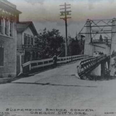 Oregon City Suspension Bridge from 7th and Main St. - 1909