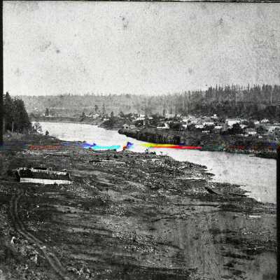 Oregon City 1867 - Panoramic View from the West Linn side of Willamette Falls