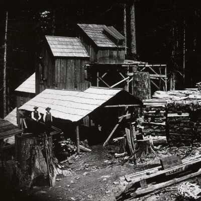 Ogle Mountain Gold Mine, Sawmill and Assay Plant in Back