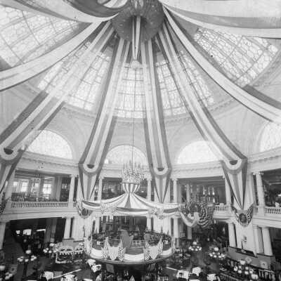 Spanish American War, S.F. Emporium decorated for returning soldiers, 1899.