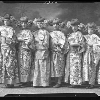 Photograph of several children in Asian Clothing for Mrs. Krassing - December 1929 - Negative